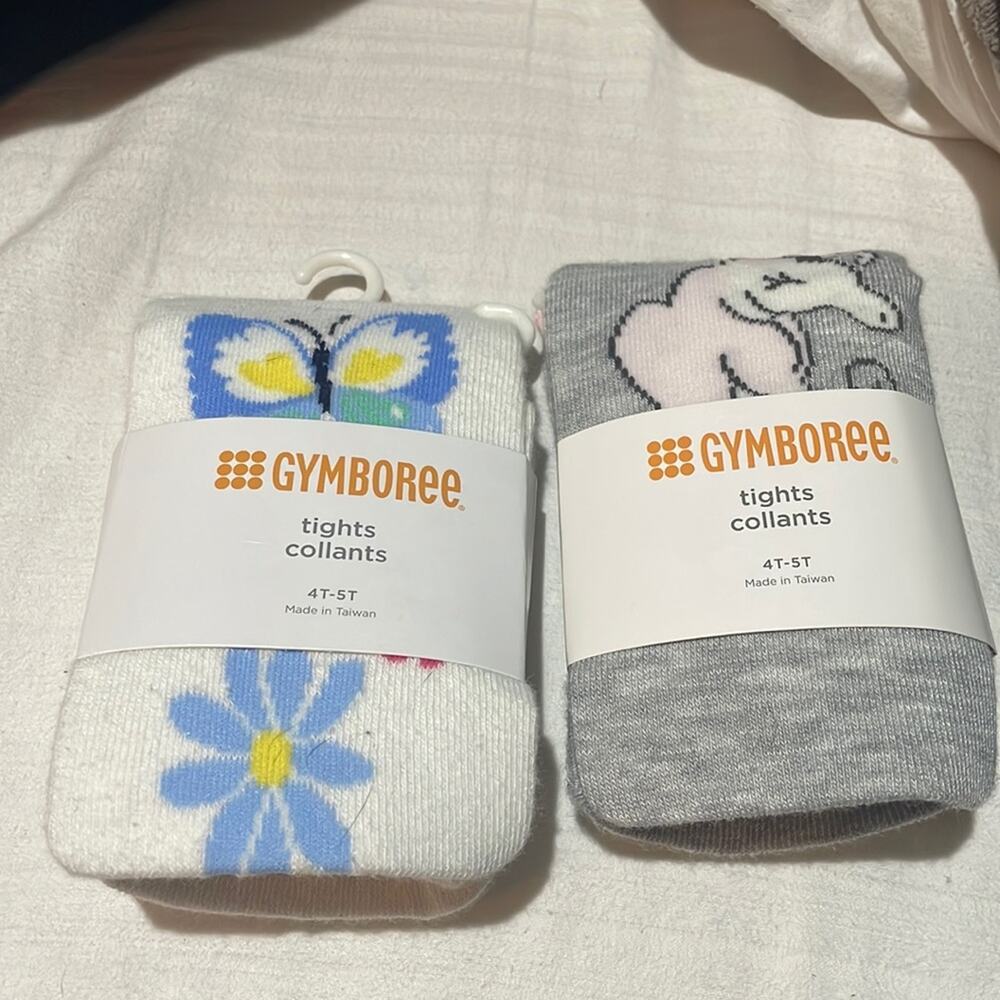 Gymboree 4-5t 2 pack tights butterflies and unicorn nwt unworn perfect condition